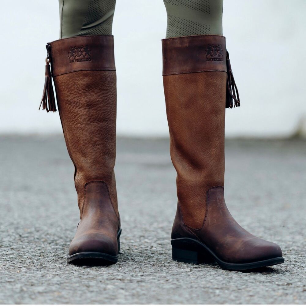 B Vertigo Amelia Waterproof Leather Tall Riding Boots Country Side Zip Rustic 6